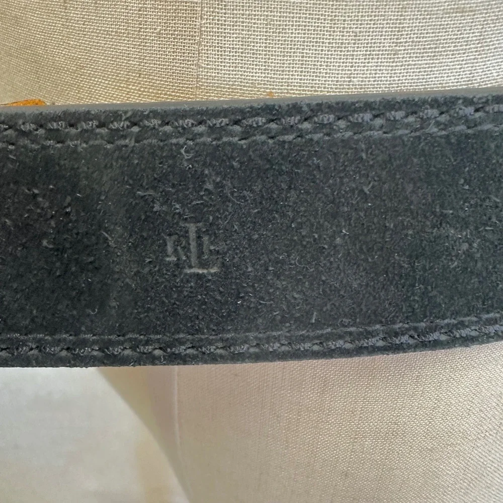 Lauren‎ Ralph Lauren Black Suede Leather Belt Gold Oval Buckle Large 9101572-001